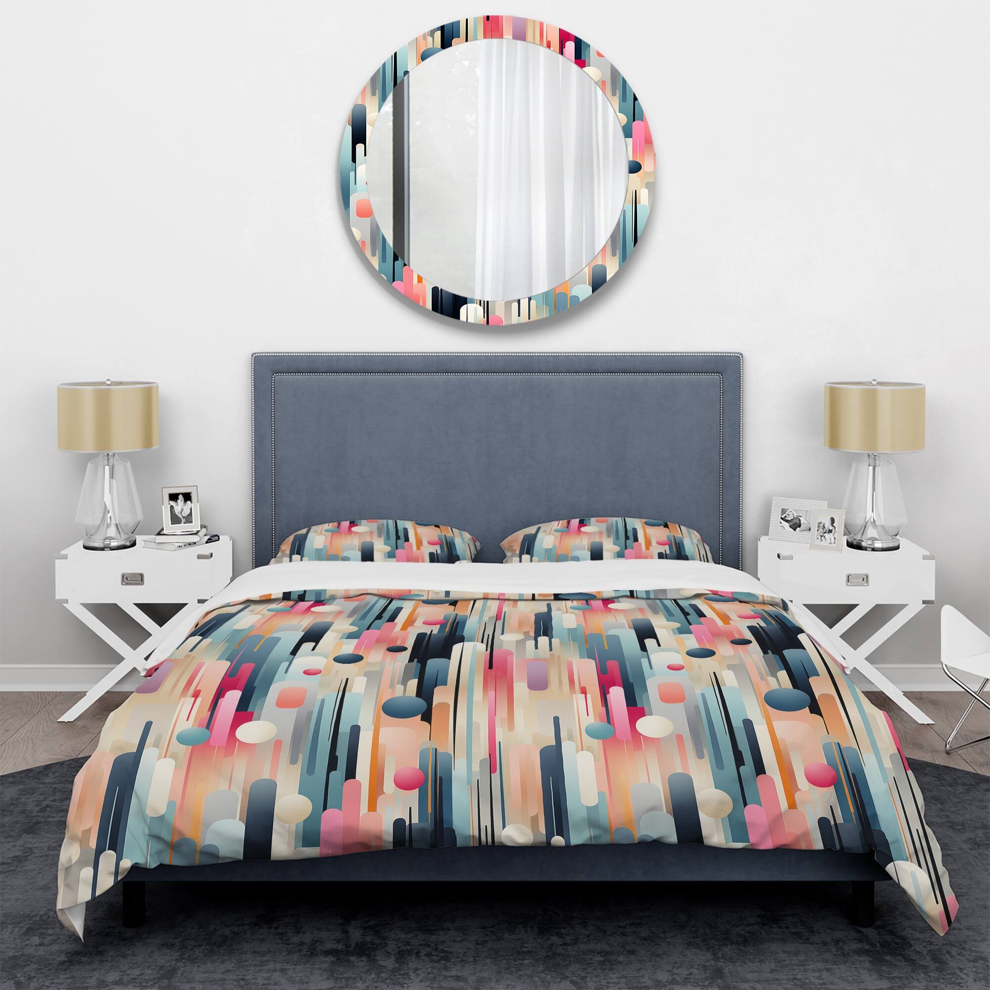 Designart "Cityscape Lines Striped Pattern" Blue Modern Bedding Cover